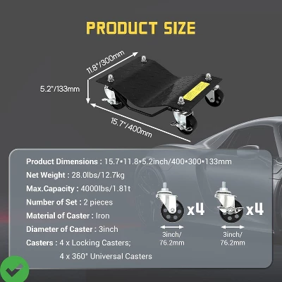 Heavy-Duty Steel Car Wheel Dolly Set Of 2/4 4000lbs/8000LBS Capacity Anti-Skid Tire Skates With 360° Swivel Casters 3 Heavy-Duty Steel Car Wheel Dolly Set Of 2/4 4000lbs/8000LBS Capacity Anti-Skid Tire Skates With 360° Swivel Casters