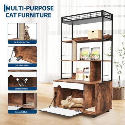 Cat Litter Box Enclosure With Storage Shelves, Hidden Litter Box Furniture With Shelves 9 Cat Litter Box Enclosure With Storage Shelves, Hidden Litter Box Furniture With Shelves - Image 7