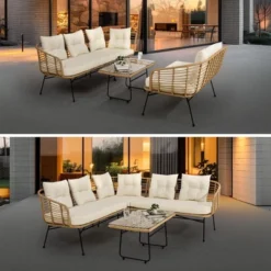 4 Pieces Patio Furniture Set,Boho L-Shaped Sofa Outdoor Furniture Lounge Set Conversation Sectional With Thick Cushions -House Beautiful GUEST 7946e6d3 21a5 42ff b11f 88a8723ac523