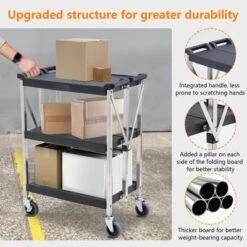 Heavy Duty 3-Shelf Rolling Cart Commercial Foldable Utility Cart With Wheels 330 Lbs Capacity Collapsible Service Cart Black -House Beautiful GUEST 794bf20e 1d53 46c0 bd88 0ea415601603