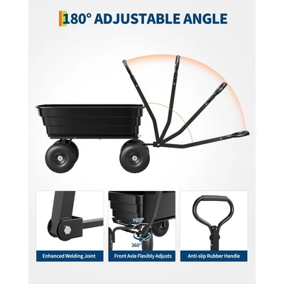 Garden Dump Cart, Utility Wagon With 180° Adjustable Handle, All Terrain Tires, Quick Release, Poly Yard Cart 4 Garden Dump Cart, Utility Wagon With 180° Adjustable Handle, All Terrain Tires, Quick Release, Poly Yard Cart - Image 2