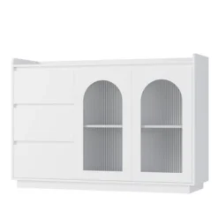 Sideboard Buffet Cabinet With Glass Doors, 48" Large Kitchen Buffet Table With 3 Drawers, Coffee Bar Storage Cabinet -House Beautiful GUEST 79a4062e 91ea 4435 af7a 5191b0d6d1fb