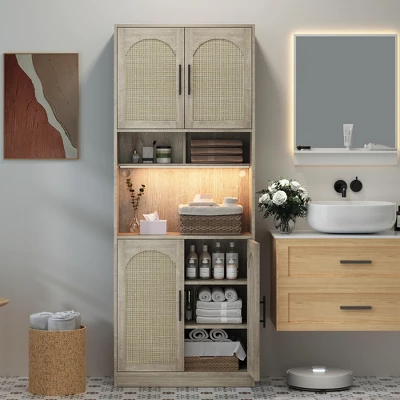 Kitchen Pantry Cabinet With RGB Light, Tall Kitchen Hutch Bar Cabinet With Microwave Stand, Farmhouse Large Wood Storage Cabinet With Barn Doors 6 Kitchen Pantry Cabinet With RGB Light, Tall Kitchen Hutch Bar Cabinet With Microwave Stand, Farmhouse Large Wood Storage Cabinet With Barn Doors - Image 4