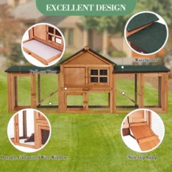 Jojoka Pet Wooden Rabbit Hutch, Outdoor Chicken Coop, Double Side Runs, Removable Tray, Ramps, Weatherproof Roof -House Beautiful GUEST 79c97302 3844 47ee 8881 dab1fe68227e