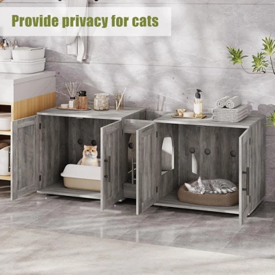 Cat Litter Box Enclosure For 2 Cats, Furniture With Double Room,Hidden Double Litter Box Enclosure Furniture,Cabinet With Scratching Pad 7 Cat Litter Box Enclosure For 2 Cats, Furniture With Double Room,Hidden Double Litter Box Enclosure Furniture,Cabinet With Scratching Pad - Image 5