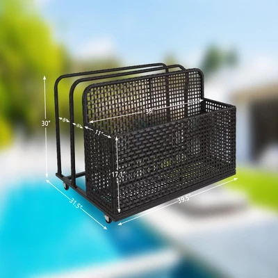 Pool Storage Bin, Rolling Poolside Float Storage With Towel Rack And Wheels, PE Rattan Mesh Organizer 5 Pool Storage Bin, Rolling Poolside Float Storage With Towel Rack And Wheels, PE Rattan Mesh Organizer - Image 3