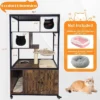 Jojoka Pet Litter Box Enclosure, Hidden Cat House Furniture With Metal Frame, Cat Tower With Storage, Barn Door, And Wheels