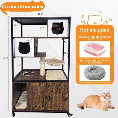 Jojoka Pet Litter Box Enclosure, Hidden Cat House Furniture With Metal Frame, Cat Tower With Storage, Barn Door, And Wheels 3 Jojoka Pet Litter Box Enclosure, Hidden Cat House Furniture With Metal Frame, Cat Tower With Storage, Barn Door, And Wheels