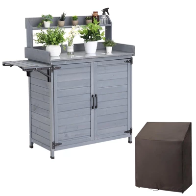 Garden Potting Bench Table, Outdoor Garden Horticultural Wooden Storage Cabinet, Solid Wood Planting Work Bench With Open Top 3 Garden Potting Bench Table, Outdoor Garden Horticultural Wooden Storage Cabinet, Solid Wood Planting Work Bench With Open Top