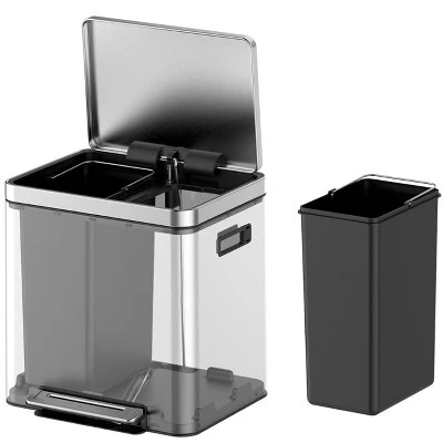 36L (10 Gallon) Stainless Steel Step-On Trash Can – Dual Compartment 5 Gal + 5 Gal For Recycling & Trash, Slim Space-Saving Design 9 36L (10 Gallon) Stainless Steel Step-On Trash Can – Dual Compartment 5 Gal + 5 Gal For Recycling & Trash, Slim Space-Saving Design - Image 7