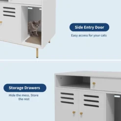 Cat Litter Box Enclosure - Hidden Litter Box Furniture With 2 Compartments, Scratching Mat, Double-Door Storage Cabinet -House Beautiful GUEST 7b07339b fede 4c16 af41 d1c8a464f8fe