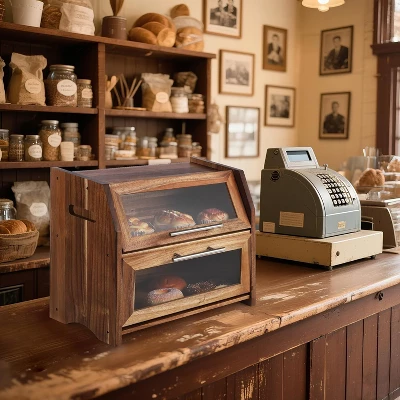 Countertop Bread Box Double Layer Wooden Corner Bread Storage Container 9 Countertop Bread Box Double Layer Wooden Corner Bread Storage Container - Image 7