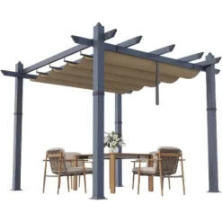 10x10ft Heavy Duty Aluminum Pergola With Retractable UV Canopy Water Resistant Gray Frame Khaki Curtains 13 10x10ft Heavy Duty Aluminum Pergola With Retractable UV Canopy Water Resistant Gray Frame Khaki Curtains -House Beautiful GUEST 7b879d52 c61d 4d8f b921 cc7b80481f47