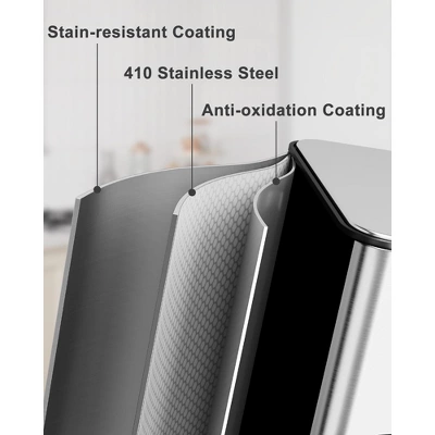 90L Three Compartment Trash Can With Soft-Close Lid, Rectangle Step Trash Can, Fingerprint-Resistant Stainless Steel Garbage Bin For Kitchen 7 90L Three Compartment Trash Can With Soft-Close Lid, Rectangle Step Trash Can, Fingerprint-Resistant Stainless Steel Garbage Bin For Kitchen - Image 5