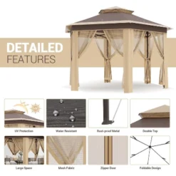 Outdoor Patio Gazebo 13'x13' With Expansion Bolts, Heavy Duty Party Tent & Shelter With 6 Zippered Mesh Netting For Backyard 13 Outdoor Patio Gazebo 13'x13' With Expansion Bolts, Heavy Duty Party Tent & Shelter With 6 Zippered Mesh Netting For Backyard -House Beautiful GUEST 7bf4984b d320 427b 9383 9f32ff09742a