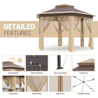 Outdoor Patio Gazebo 13'x13' With Expansion Bolts, Heavy Duty Party Tent & Shelter With 6 Zippered Mesh Netting For Backyard 6 Outdoor Patio Gazebo 13'x13' With Expansion Bolts, Heavy Duty Party Tent & Shelter With 6 Zippered Mesh Netting For Backyard - Image 4