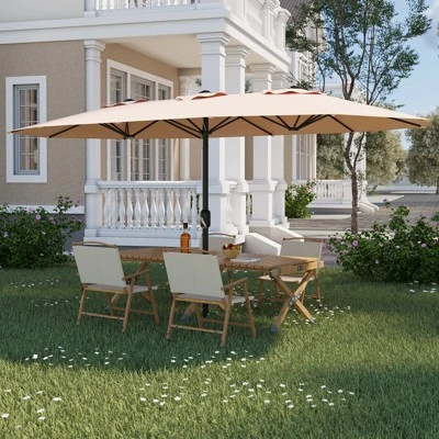 13 FT Patio Umbrella, Double-Sided Rectangle Patio Umbrella With Base, UV Protection, Waterproof And Windproof, For Poolside, Lawn & Backyard 3 13 FT Patio Umbrella, Double-Sided Rectangle Patio Umbrella With Base, UV Protection, Waterproof And Windproof, For Poolside, Lawn & Backyard