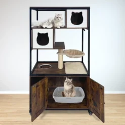 Cat Tree With Litter Box Enclosure 57.5''H Wooden Cat Tower Cabinet With Wheels 15 Cat Tree With Litter Box Enclosure 57.5''H Wooden Cat Tower Cabinet With Wheels -House Beautiful GUEST 7c31acf0 2079 4a77 9ed4 556ad3b940f1