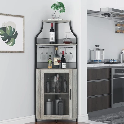 Corner Wine Cabinet With Detachable Wine Rack, 5-Tier Industrial Corner Bar Cabinet With Barn Door And Glass Holder 14 Corner Wine Cabinet With Detachable Wine Rack, 5-Tier Industrial Corner Bar Cabinet With Barn Door And Glass Holder - Image 12
