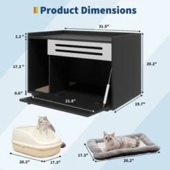 31.5 Inch Modern Litter Box Enclosure Cabinet, Concealed Litter Box With Vent Door