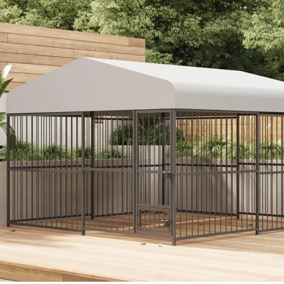 4X4x6FT Large Outdoor Dog Kennel, Heavy Duty Metal Dog Cage With Waterproof Roof, Rotating Feeding Bowl And Lock, For All Dog Breeds 10 4X4x6FT Large Outdoor Dog Kennel, Heavy Duty Metal Dog Cage With Waterproof Roof, Rotating Feeding Bowl And Lock, For All Dog Breeds - Image 8