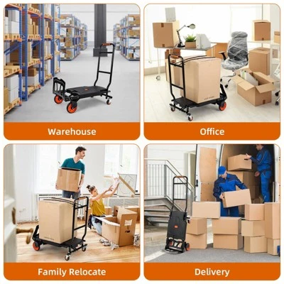 Folding Heavy Duty Hand Truck 330LB, Convertible 2-Wheel/4-Wheel Dolly Cart With Retractable Handle, Portable Moving Cart, Aluminum Alloy 4 Folding Heavy Duty Hand Truck 330LB, Convertible 2-Wheel/4-Wheel Dolly Cart With Retractable Handle, Portable Moving Cart, Aluminum Alloy - Image 2
