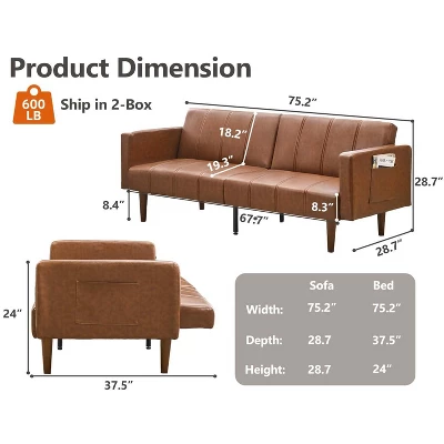 Convertible Futon Sofa Bed With Adjustable Backrest, PU Leather Sleeper Couch For Living Room And Bedroom 3 Convertible Futon Sofa Bed With Adjustable Backrest, PU Leather Sleeper Couch For Living Room And Bedroom