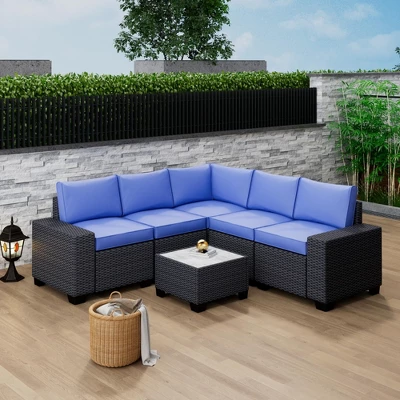 Jojoka 6 Pieces Outdoor Patio Sectional Furniture PE Rattan Sofa Set, All Weather Wicker Modular Patio Conversation Couch Sets With Coffee Table 13 Jojoka 6 Pieces Outdoor Patio Sectional Furniture PE Rattan Sofa Set, All Weather Wicker Modular Patio Conversation Couch Sets With Coffee Table - Image 11