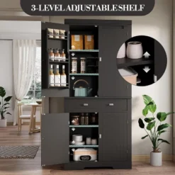Jojoka 72''Kitchen Pantry Cabinet,Tall Storage Cabinet With 4 Doors And 1 Drawer,Cupboard With 6 Hanging Shelves -House Beautiful GUEST 7d675ef1 8b01 4df8 ba1a 6ef3a05d5ca9