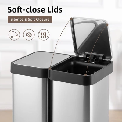 13 Gallon Dual Trash & Recycling Bin - Fingerprint Proof Stainless Steel, Double Lid, Hands-Free Step, Space-Saving Design 10 13 Gallon Dual Trash & Recycling Bin - Fingerprint Proof Stainless Steel, Double Lid, Hands-Free Step, Space-Saving Design - Image 8