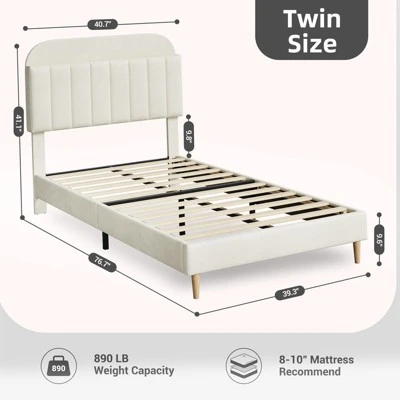 Twin/Twin XL/Full Bed Frames, Velvet Upholstered Platform Bed Frames With Bookcase Headboard, Kids Bed For Girls, Heavy Duty Steel Support Legs 4 Twin/Twin XL/Full Bed Frames, Velvet Upholstered Platform Bed Frames With Bookcase Headboard, Kids Bed For Girls, Heavy Duty Steel Support Legs - Image 2