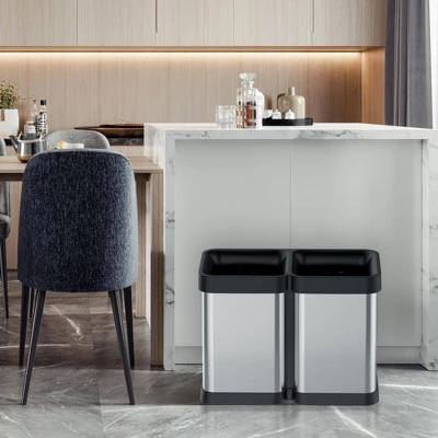 2×5.3 Gallon (20L) Dual Compartment Open Top Trash Can, Fingerprint Proof Brushed Stainless Steel, Anti-Slip Base, Garbage Bag Fixing Holes, Silver 9 2×5.3 Gallon (20L) Dual Compartment Open Top Trash Can, Fingerprint Proof Brushed Stainless Steel, Anti-Slip Base, Garbage Bag Fixing Holes, Silver - Image 7