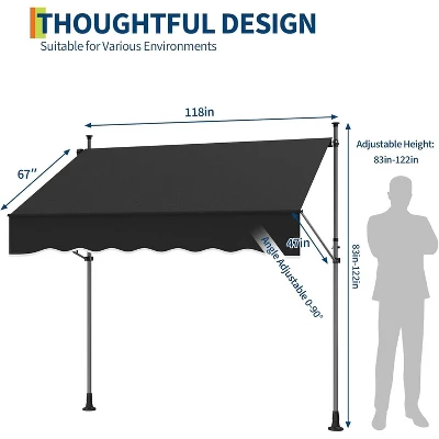 118’’x67’’ Manual Retractable Awning, Freestanding Patio Awning With Crank Handle 8 118’’x67’’ Manual Retractable Awning, Freestanding Patio Awning With Crank Handle - Image 6