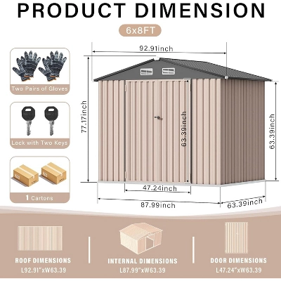 6x8FT Outdoor Metal Storage Sheds, Metal Garden Sheds & Outdoor Storage 5 6x8FT Outdoor Metal Storage Sheds, Metal Garden Sheds & Outdoor Storage - Image 3
