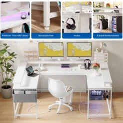 U Shaped Gaming Desk, 79" Reversible L Shaped Desk With Power Outlets, Lights, Monitor Stand & Storage Shelves -House Beautiful GUEST 7f8222d6 5297 4f5a a3c0 dff21203332d