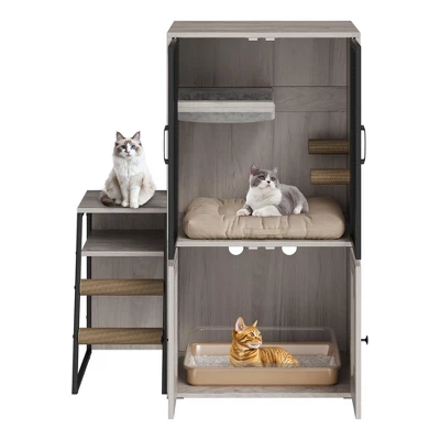 Cat Litter Box Enclosure With Ladder And Doors For 2 Cats,Double Cat House With Storage Space 8 Cat Litter Box Enclosure With Ladder And Doors For 2 Cats,Double Cat House With Storage Space - Image 6