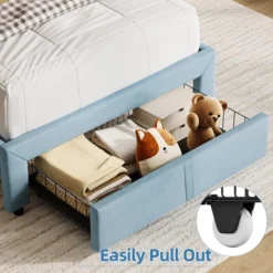 Kids Bed Frame,Twin Kids Bed Frame With Bookcase Headboard, Velvet Upholstered Platform Bed Frame With Under-Bed Drawer 15 Kids Bed Frame,Twin Kids Bed Frame With Bookcase Headboard, Velvet Upholstered Platform Bed Frame With Under-Bed Drawer -House Beautiful GUEST 80eb2e99 7bdb 4950 aec7 f25b7553d4e4