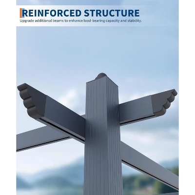 10x10ft Heavy Duty Aluminum Pergola With Retractable UV Canopy Water Resistant Gray Frame Khaki Curtains 6 10x10ft Heavy Duty Aluminum Pergola With Retractable UV Canopy Water Resistant Gray Frame Khaki Curtains - Image 4