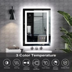 LED Bathroom Mirror With Front And Backlight,24x32 Inch Black Framed Gradient Front And Backlit LED Mirror For Bathroom