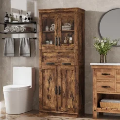 Pantry Cabinet With Drawer, Kitchen Storage Buffet Cabinet With 4 Shelves, 66.9" Freestanding Storage Buffet For Kitchen, Dining Room, Living Room