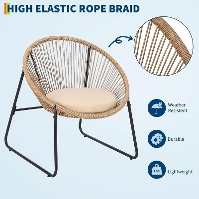 Jojoka 3 Pcs Outdoor Rattan Furniture Set With Seat Cushions, Wicker Patio Modern Lounge Bistro Set With 2 Chairs & Glass Coffee Table For Backyard 5 Jojoka 3 Pcs Outdoor Rattan Furniture Set With Seat Cushions, Wicker Patio Modern Lounge Bistro Set With 2 Chairs & Glass Coffee Table For Backyard - Image 3