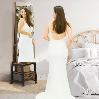 360° Swivel Jewelry Armoire, Floor Standing Full Length Mirror With Rear Storage Shelves, Lockable Jewelry Cabinet With Bottom Drawer And Wheels 8 360° Swivel Jewelry Armoire, Floor Standing Full Length Mirror With Rear Storage Shelves, Lockable Jewelry Cabinet With Bottom Drawer And Wheels - Image 6