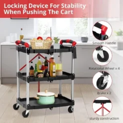 3 Tier Portable Collapsible Service Cart, Foldable Rolling Utility Cart With 360¡ã Swivel Wheels, 2 Brakes, For Home Office Garage, Grey 10 3 Tier Portable Collapsible Service Cart, Foldable Rolling Utility Cart With 360¡ã Swivel Wheels, 2 Brakes, For Home Office Garage, Grey -House Beautiful GUEST 81ef810c 334e 4252 923c 06877c0bda02