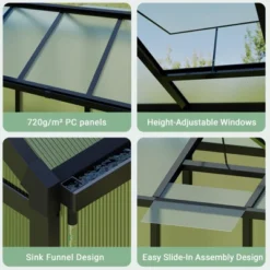 6x8 Ft Aluminum Frame Polycarbonate Accessible Greenhouses With Roof Vents And Sliding Doors Suitable For Outdoor Gardens And Backyards, Black -House Beautiful GUEST 82441916 74c8 4f43 873e 2fb482a0abb1
