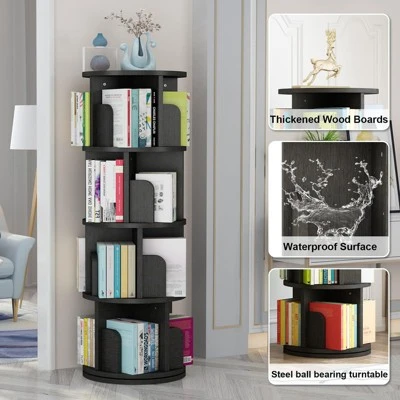 Rotating Bookshelf, 4-Tier Bookcase Storage Rack For Kids & Adults, Corner Spinning Book Shelf For Small Space, Wood Revolving Bookcase Organizer 5 Rotating Bookshelf, 4-Tier Bookcase Storage Rack For Kids & Adults, Corner Spinning Book Shelf For Small Space, Wood Revolving Bookcase Organizer - Image 3