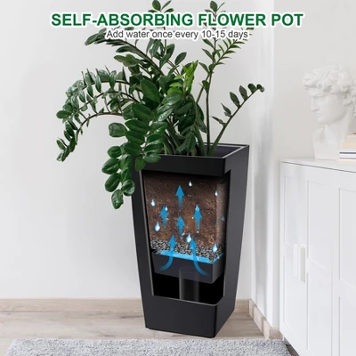 30" Tall Rectangular Planters Set Of 2 – Large Modern Plant Pots With Drainage Holes, Water Level Monitor & Wheels, Black 4 30" Tall Rectangular Planters Set Of 2 – Large Modern Plant Pots With Drainage Holes, Water Level Monitor & Wheels, Black - Image 2