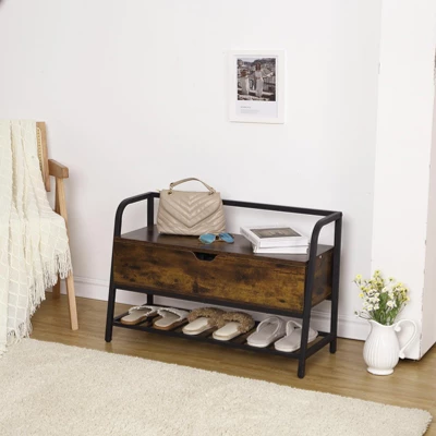Shoe Bench, Lift Top Shoe Storage Bench, Entryway Bench, Metal And Wood Shoe Rack Organizer For Entry, Bedroom, Closet, Living Room, Hallway 4 Shoe Bench, Lift Top Shoe Storage Bench, Entryway Bench, Metal And Wood Shoe Rack Organizer For Entry, Bedroom, Closet, Living Room, Hallway - Image 2