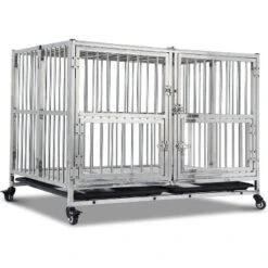 48 Inch Heavy Duty Dog Crate - Stainless Steel Kennel With Wheels, Double Door & Small Door Design, Removable Tray & Sturdy Locks, Silver 21 48 Inch Heavy Duty Dog Crate - Stainless Steel Kennel With Wheels, Double Door & Small Door Design, Removable Tray & Sturdy Locks, Silver -House Beautiful GUEST 8401c65f 77e5 465b a273 c3f02e201365