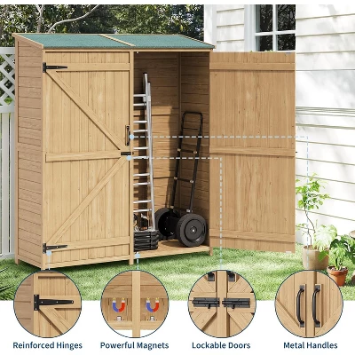 Outdoor Wooden Large Storage Cabinet Garden Shed Outside Wood Tool Organizer With Waterproof Roof Shelves 4 Outdoor Wooden Large Storage Cabinet Garden Shed Outside Wood Tool Organizer With Waterproof Roof Shelves - Image 2