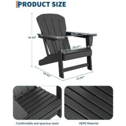 Outdoor Adirondack Chairs, HDPE Patio Chairs For All Weather, Heavy Duty Fire Pit Seating With Wide Armrests And Slatted Back